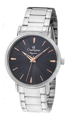 Relógio Champion Elegance Prateado Cn24477t Preto Grande