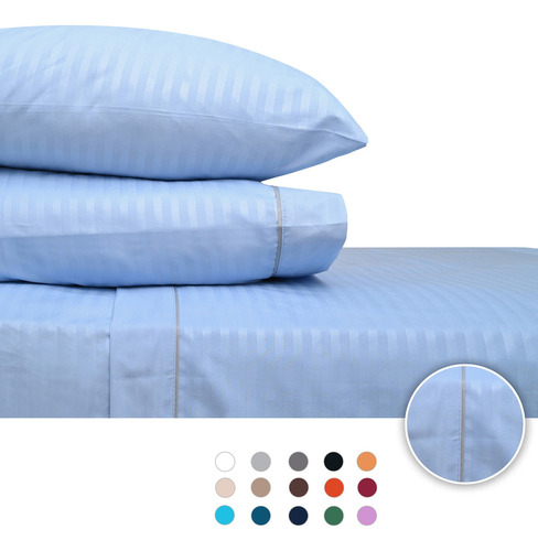 Sábanas Queen Size 2800 Hilos Extra Suave Premium Stripes Color Tranquil Blue Diseño de la tela Rayado