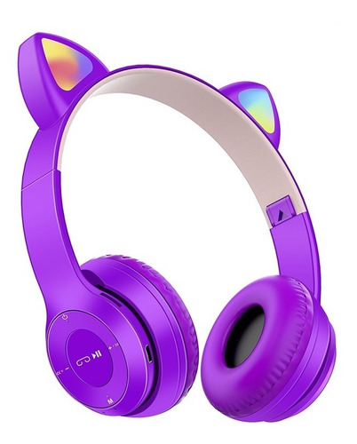 Imagen 3 de 9 de Audífonos Inalámbricos Bluetooth Led Orejas Cat Fm Sd Aux