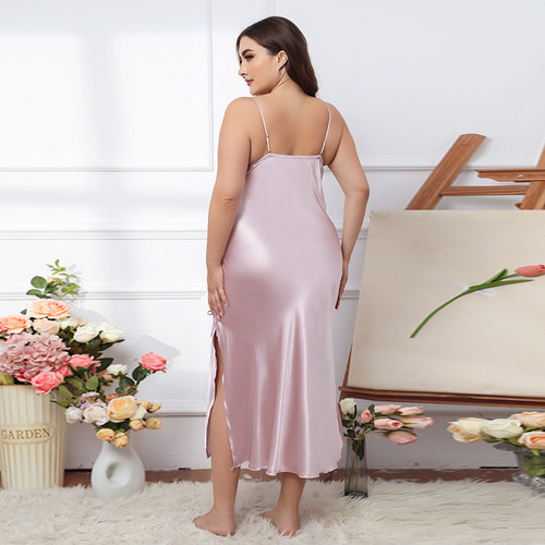 Camisole De Encaje Con Pijama De Satén Sexy De Talla Grande