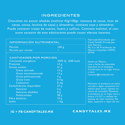 Candy Tales Almendra Chocolate Semiamarg S/azúcar 100gr-20pz
