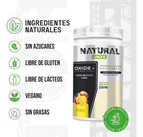 Óxido Nítrico + Clembu 1kg Pre Entreno Natural Green Mango