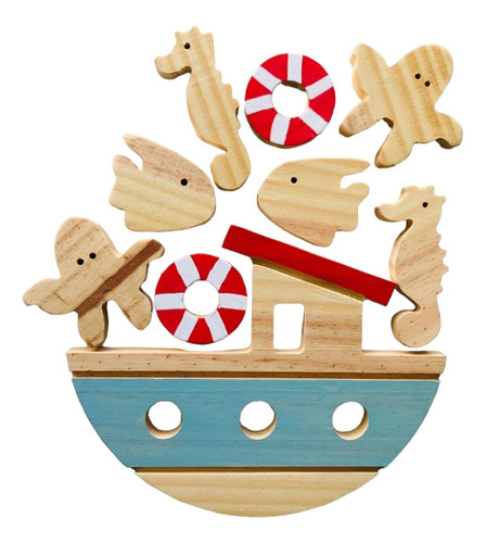 Barco Equilibrio De Mar Con Figuras Juego Didáctico Madera
