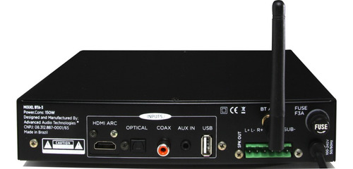 Amplificador Bluetooth Aat Bta-3 Para Som Ambiente Cor Preto 110v/220v