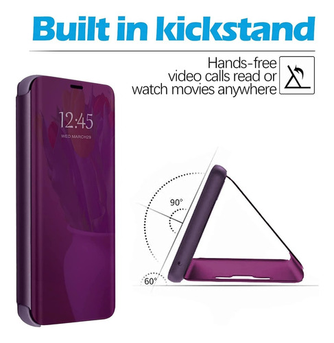 Funda Para Samsung A06 Clear View + Vidrio Full 9d C/huella Violeta Oscuro
