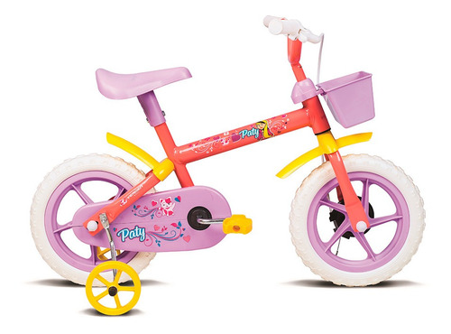 Bicicleta Infantil Aro 12 Paty Salmão  Lilás E Amarelo 10457