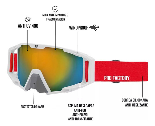Pack X3 Gafas Goggles Motocross Enduro Blanco Rojo Azul