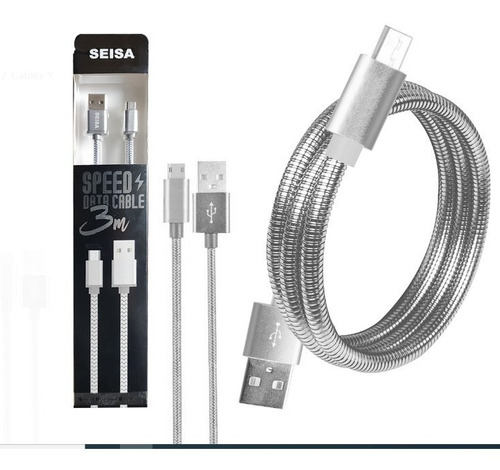Cable 3 Metros Micro Usb Enmallado Android V8 Carga Datos