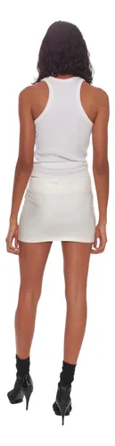 Pollera Mini Falda Clásica Blanca Engomada