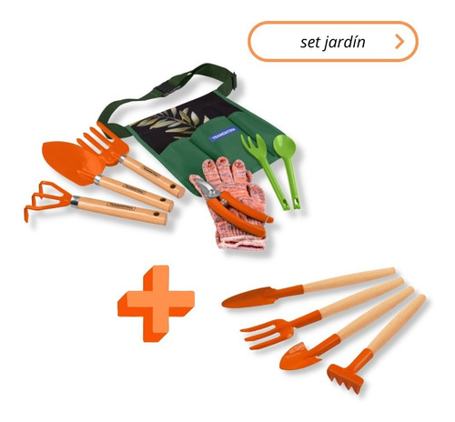 Kit Set Jardineria 8 Piezas Tramontina + Mini Kit Huerta 