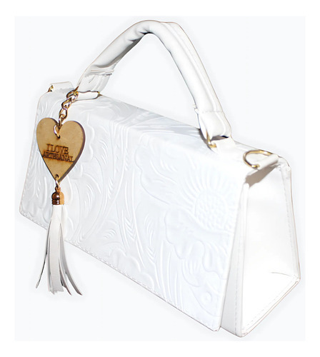 Bolsa Mariconera Crossbody Mujer Diseño Artesanal P/ Regalo Blanco Floreado Oro Blanco