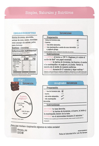 Harina Brownies Con Chocolate Sin Azúcar Soana 400g