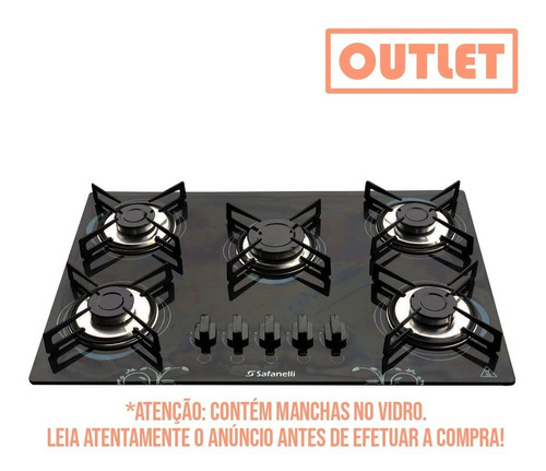 Fogão Cooktop 5 Bocas Doratha À Gás Super Automático Preto