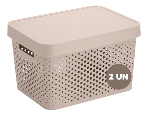2 Caixas Organizadoras Grande Plastico Cesto Com Tampa 17lt