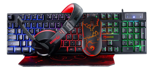 Combo Kit Gamer Marvo Teclado Rgb Mouse Usb Auriculares Pad