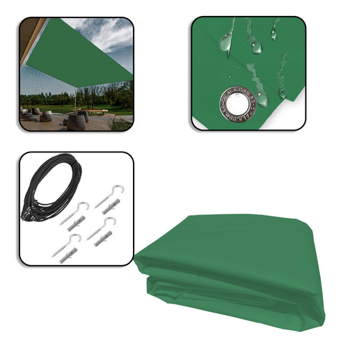 Tela Sombreamento Verde 4x4 Mts Impermeável Shade Lux + Kit