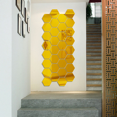 Ye Set Pegatinas Pared 3d Con Espejo Acrílico, Marco Hexa