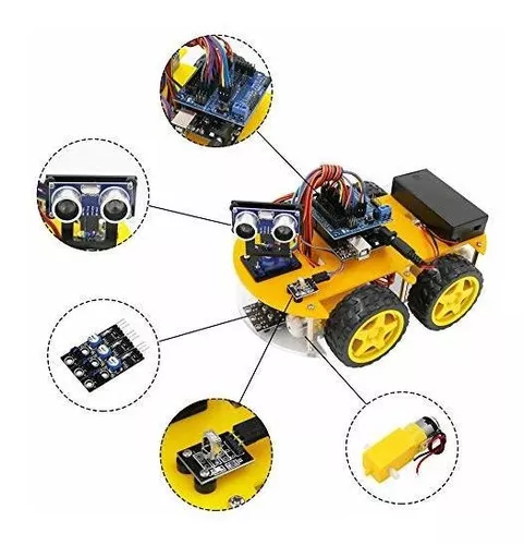 Kit de coche robot inteligente incluye sensor ultrasónico, placa R3  compatible con Arduino IDE con tutorial