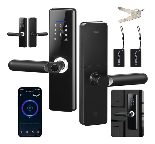 Chapa Cerradura Inteligente Electrónica Tuya Wifi 5 Maneras Negro Derecha/izquierda