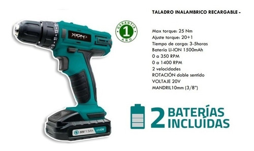 Taladro Atornillador 20v - 2 Baterias Litio 1 Año Garantía