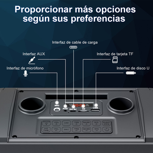 Bocina Bluetooth Subwoofer Altavoz Baterias De Litio Recargables Con Microfono Rgb Soporte 3.5mm Aux Tf Usb Radio Fm Color Negro