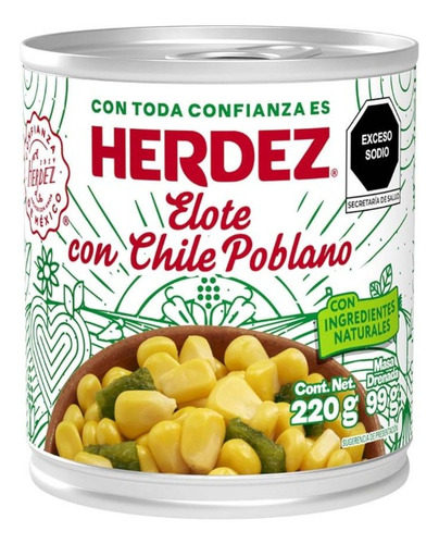 Granos De Elote Herdez Con Chile Poblano 220 G