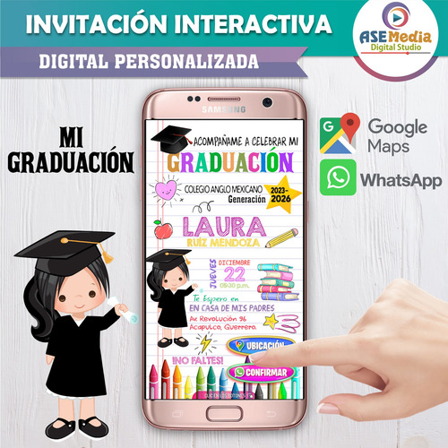 Invitación Digital Mi Graduación Botones Interactivos Mapa Mi Graduación De Kinder Para Niña