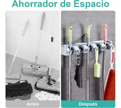 Porta Escobas Organizador De Escobas 5 Espacios Y 6 Ganchos