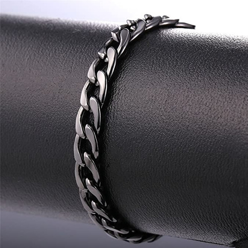 Pulseira Masculina Preta Corrente Bracelete Aço Inox Comprimento 21 cm Cor Preto Diâmetro 21 cm