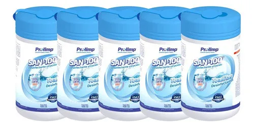 Pack 5. Toallitas Desinfectantes Virucidas San-100®. 100/cu