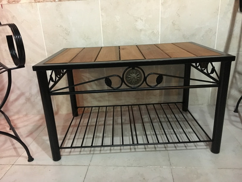 Imagen 10 de 10 de Mesa Ratona Industrial Hierro Y Madera Estantes Deck Forjado
