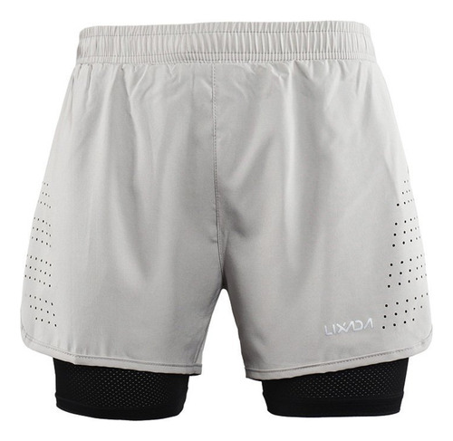 Hombre 2 En 1 Running Shorts Secado Rápido Azul Oscuro L