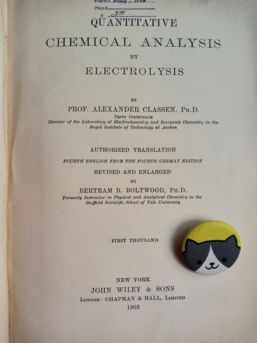 Libro Quantitative Analysis By Electrolysis Classen 116u5