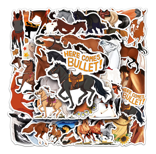 Caballos Animales Cabalgar Cute 50 Calcomanías Pvc Vs Agua