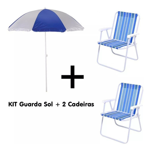 Kit Guarda-sol 1,80m + 2 Cadeiras Ref 2002 + Saca Areia
