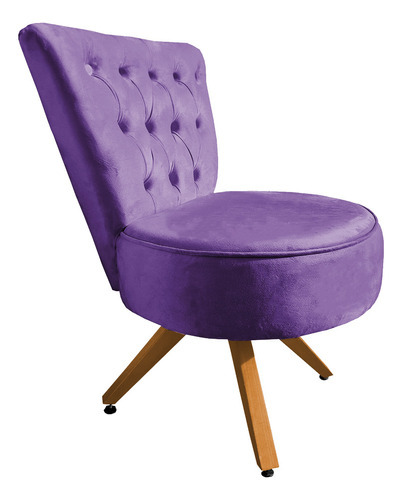 Poltrona Cadeira Decorativa Capitonê Elegância Veludo Cor Roxo