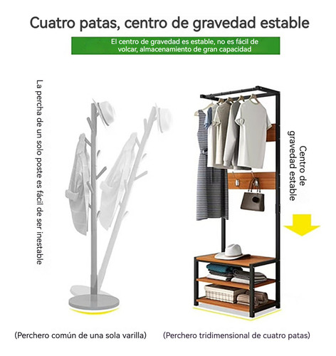 Percheros Apto Para Dormitorio Con Ganchos 2niveles Zapatera Color Sándalo Antiguo