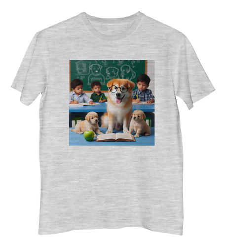 Remera Hombre Perro Con Anteojos Estudiando Ciencia M2