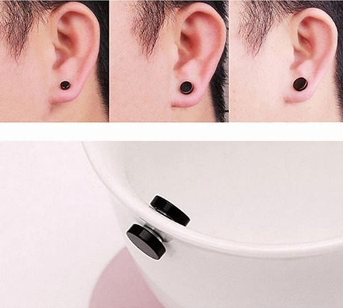 Par 2 Aretes Piercing Falso Imán Expansor Negro 2x10mm