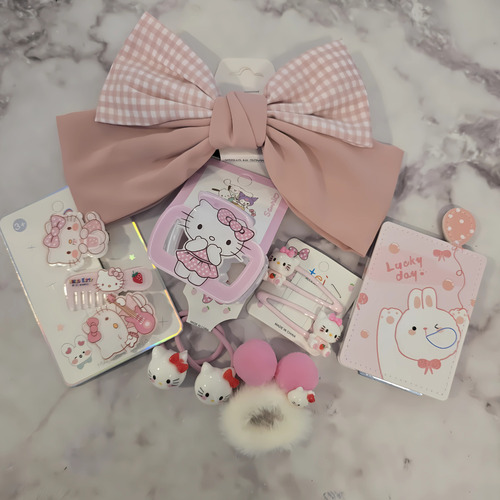 Set Kit Accesorios De Pelo Sanrio Kitty Kawaii Rosa