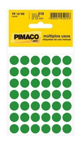 Etiqueta Para Identificação Tp-12 Verde 12 Mm Com 210 Pimaco