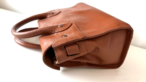 Bolso Satchel Cártera Doctor Bag Cuero Estilo Birkin Hermè Marrón Oscuro Lisa Oro Marrón (Usado)