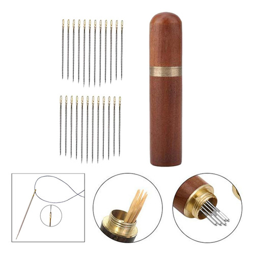 6 X 24x Agujas De Enhebrar De Madera Caja De Almacenamiento