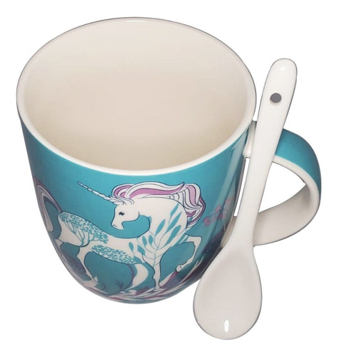 Taza De Café Unicornio De Porcelana Con Cuchara