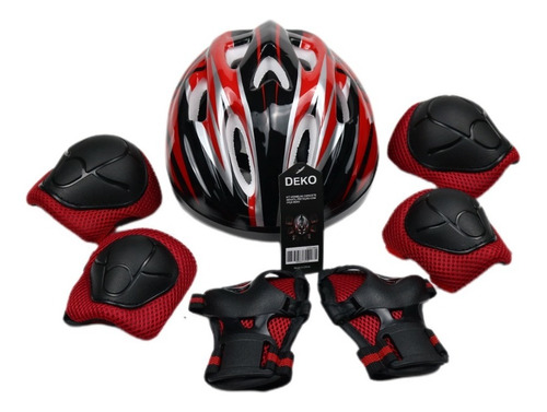 Kit Vermelho Capacete Joelheira Cotoveleira Munhequeira Kids