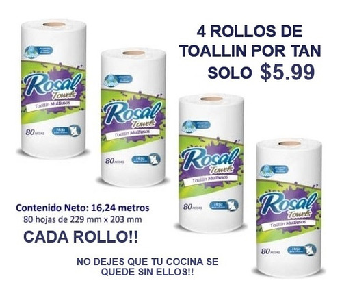 Toallin Multiusos Rosal De 80 Hojas Pack 4 Rollos - Paveca