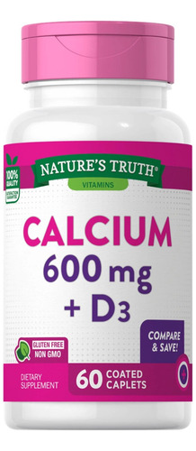Calcio 600mg + Vitamina D3 60 Comprimidos Nature's Truth