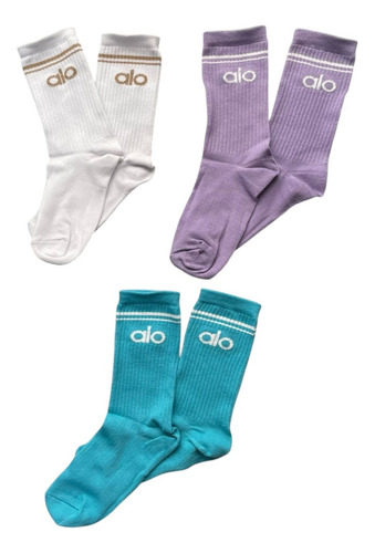 Set 3 Pares Calcetas 3/4 Unitalla Unisex Inspo A Lo Yoga Fit Turquesa Unitalla