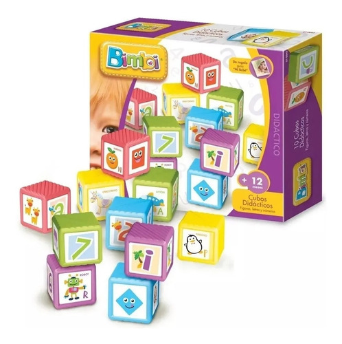 Bimbi 10 Cubos Didacticos Bebe Apilar Figuras Letras Numeros