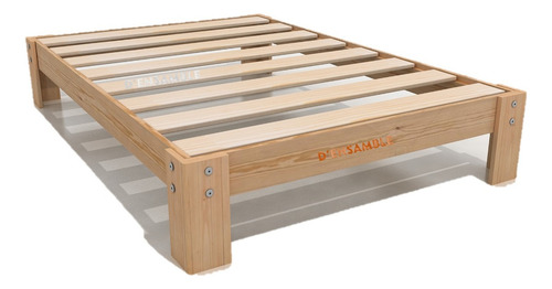 Base De Cama Matrimonial Desarmable Sin Laca Color Natural